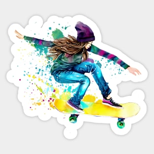 Skateboarder Watercolor Skate Skater Girl Skating Boarder Sticker